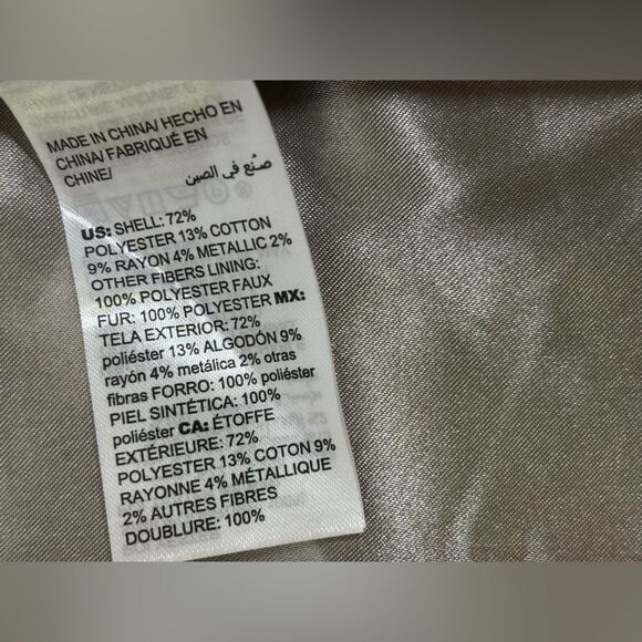 Chico’s Silver Beige Convertible Faux-fur Cuff Classic Jacquard Jacket Size M - Picture 8 of 12
